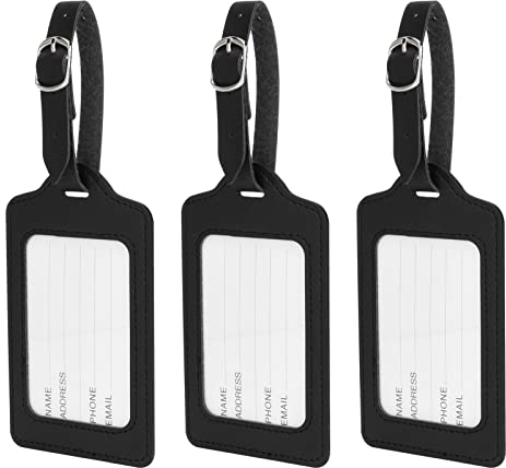 RosewineC 3 Stück Kofferanhänger mit Adressschild Name E-Mail Telefonnummer, Gepäckanhänger Koffer Taschenanhänger, Leder Namenschild für Geschäftsreise, Paare Hochzeit Reisegeschenk Abschlussgeschenk