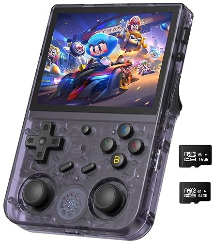 Consola de Juegos portátil RG353V, Sistema operativo Dual Android 11 y Linux Compatible con 5G WiFi 4.2 Bluetooth Moonlight Streaming Salida HDMI Integrada Tarjeta SD 64G 4452 Juegos (Morado