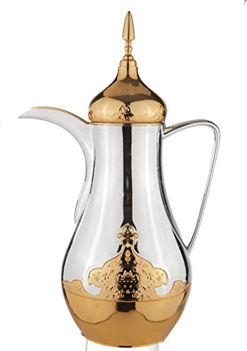 BOSUGE Teiera marocchina 800 ml di teast in plastica, Modello Tradizionale, brocca araba per tè, scaldavivande a Rete, Oro/Nastro, Argento