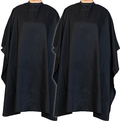 IFAMIO Friseurumhang, 150 x 119 cm, professioneller Friseurumhang, Friseurumhang mit verstellbarem Schnappverschluss für Männer, Frauen, Kinder, Haarfärbemittel, 2 Stück, Schwarz, Large
