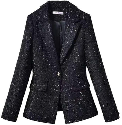TOBILE Blazer Mujeres Tweed Vintage Blazer Negro Versátil Chaqueta De Traje Delgado