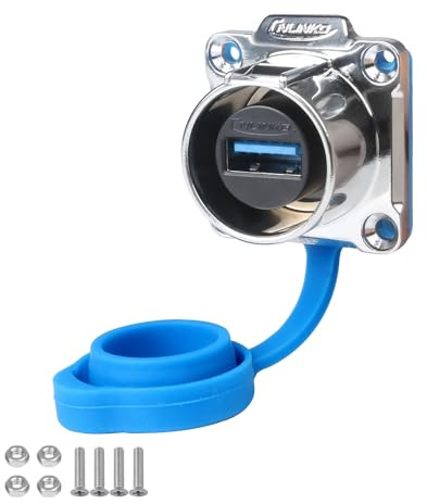 CNLINKO LP-24 USB3.0 Industrieller wasserdichter Stecker, 4-Loch Einbaubuchse mit Dichtungsabdeckung, IP68 Schutzflanschbuchse (USB Buchse)