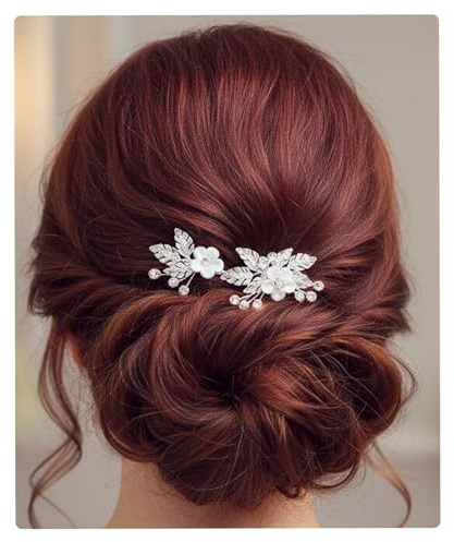 Flayem Haarnadeln Hochzeit Haarschmuck Braut Blume Haarspangen Silber Kristall（2Stück）