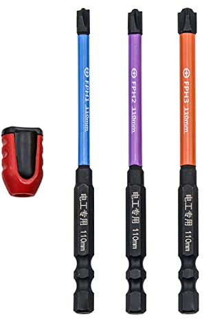 Juego de 3 puntas de destornillador cruzadas de 100 mm, aleación de acero, magnético especial ranurado, para electricista FPH1 FPH2 FPH3
