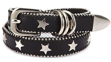 Surrycee Nietengürtel Damen Punk Rock Hip Hop Spike Echtledergürtel Schwarz Nieten Mädchen Ohrstecker Öse Queen Arm Taillengürtel für Halloween Cosplay, 20mm & 30mm,20mm,110cm(36~38)