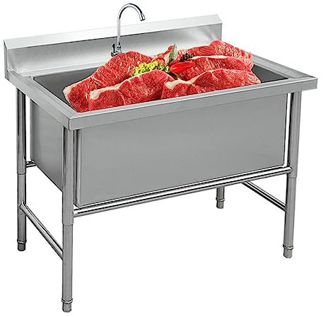 TRGCJGH Edelstahl Küchenspüle, Ausgussbecken, Freistehende Einzelbecken Spülbecken, Mit Wasserhahn, für Keller, Waschküche, Garten(60X70X80cm/23.6X27.5X31.4in,Deep:40cm/15.7in)