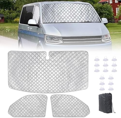 Sonnenschutz Auto Frontscheibe, Wasserdicht UV-Proof Windschutzscheibe Sonnenschutz Kompatibel mit VW T5 T6, 3PCS Thermomatte Fahrerhaus mit Aufbewahrungsbeutel Saugnapf