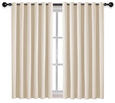 AMEHA Blackout Eyelet Curtains for Bedroom Black Out Cream Curtains Thermal Insulated Ring Top Window Treatment Short Curtain 46X54 Inch 2 Panels with Tiebacks