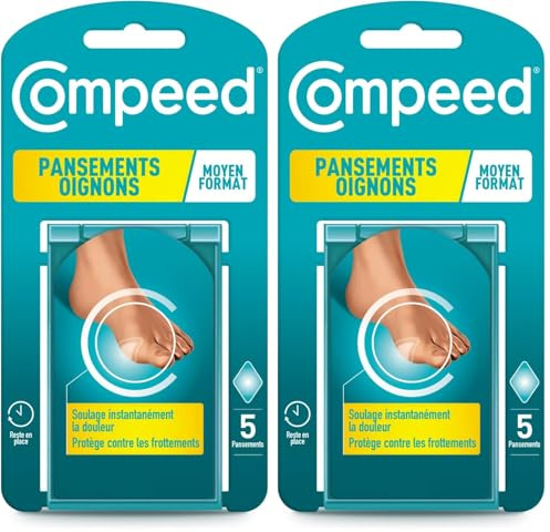 Compeed® - 5 Pansements Oignon Hydrocolloïdes - Hallux Valgus Pied - Format (6,8 x 4,7 cm) (Lot de 2)