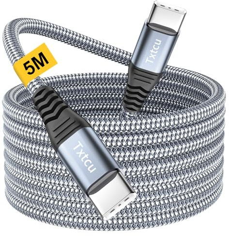Txtcu Lange USB C auf USB C Kabel 5M, USB C Ladekabel Nylon 60W Typ C Schnellladekabel für iPhone 15/15 Pro/15 Pro Max, MacBook Pro Air, iPad Pro/Air, Samsung Galaxy S24 S23 S22 S21, Switch,Pixel 7