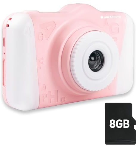 AGFAPHOTO - Kinderkamera - Realikids Cam 2-3,5-Display - Rosa | 8-GB-Speicherkarte inklusive, Fotos und Videos, Selfie-Modus und lustige Filter – ideal für junge Fotografen.
