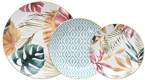 Tognana Tropical Rosè, Service d'assiettes 18 pièces, porcelaine, multicolore