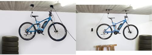 FISCHER Fahrradlift Profi Plus | Tragkraft bis 57 kg | Fahrradhalterung | Deckenhalterung für Fahrräder und E-Bikes | Bis zu 4 m Deckenhöhe | Deckenlift & Fahrradlift Plus | Tragkraft bis 30 kg