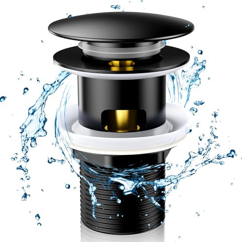 Bonde de Lavabo,Bonde Clic Clac,Bonde Lavabo Salle de Bain Laiton,Trop Plein,Universelle G 1 ¼,Noir