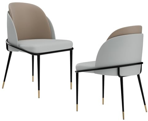 FATIVO Lot de 2 Chaises Salle à Manger: Chaise Grise et Beige Foncé de Cuisine en Cuir Confortable Chaise Design Salon avec Pieds en Métal Rembourrée pour Restaurant - 50x52x80.5cm