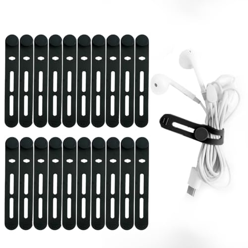 20Pcs Silikon Kabelbinder, Wiederverwendbare Kabelbinder Silikon, Ladekabel Organizer Schwarz, Kabelaufbewahrung Klein Kabelmanagement (20 Stück Schwarz)