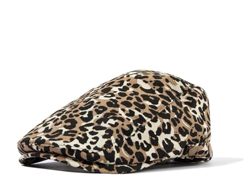 CLAPE Baumwolle Flat Cap Damen Mode Leopard Schiebermütze Schlägermütze Vintage Newsboy Cap Verstellbar Schirmmütze Baskenmütze