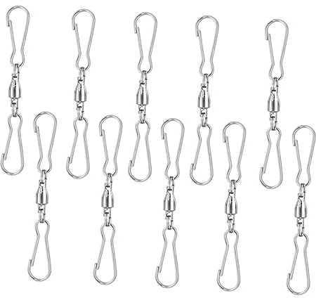 Happyyami 10pcs Stainless Steel Dual Swivel Windsock Clips Small Hanging Hooks 360° Rotating Wind Chimes Fastener for Outdoor Garden Patio Decorations