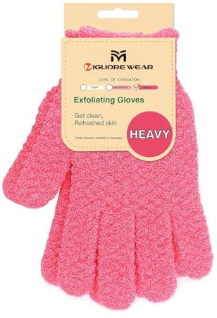 Migliore Wear Exfoliating Gloves, 3 Textures Shower Scrub Gloves for Spa, Massage (1 Pair Heavy Rosa)