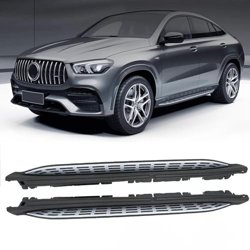 Junberoy 2 estribos fijos laterales para pedal, barra protectora plateada y negra, compatible con Mercedes GLE Coupe 2021 2022 2023 2024 2025