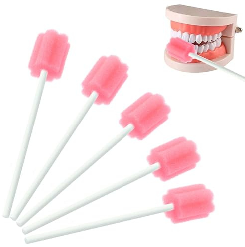 100 Stück Mundpflegestäbchen, Mundhygiene, Mundpflegestäbchen Wattestäbchen, Geschmack Neutral, einzeln hygienisch verpackt zur Mundhygiene (rosa)