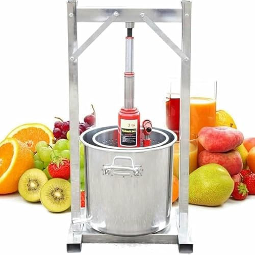 Pressoir à fruits manuel en acier inoxydable, presse à fruits, broyeur de raisin pour la fabrication du vin, avec 2 barils en acier inoxydable, pour l'extérieur, la cuisine et la maison~/ ( 36L)
