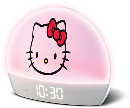 Hello Kitty Sunrise Alarm Clock - Multicolor Lights, USB Charging, LED Display, and Snooze Function Ages