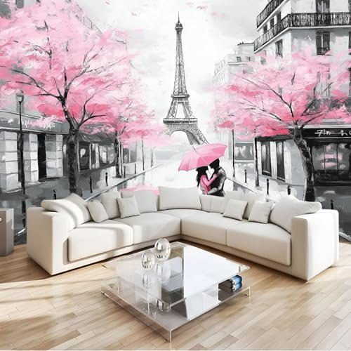 Générique Photo Papier Peint Murale Aquarelle Paris Couple Tour Eiffel 350 x 256 cm Papier Peint Non Tissé pour Enfants et Adultes Image Panoramique Déco Maison Chambre Photo Murale