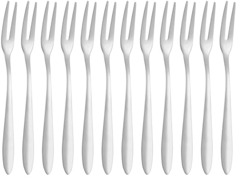 sourcing map 12 Pcs Pickle Fork, 5.2 Inch Olive Fork with Long Handle, Stainless Steel Cocktail Forks, 2-Tine Fork for Dessert Cocktail Fruit and Vegetable Silver