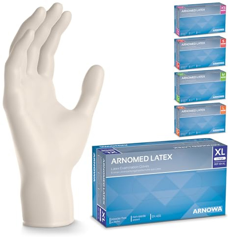 200x ARNOMED® Guanti lattice monouso XL Bianco, Guanti monouso senza polvere, Guanti usa e getta resistente, Per meccanico, pulizia casa, alimenti e tattoo XS, S, M, L, XL