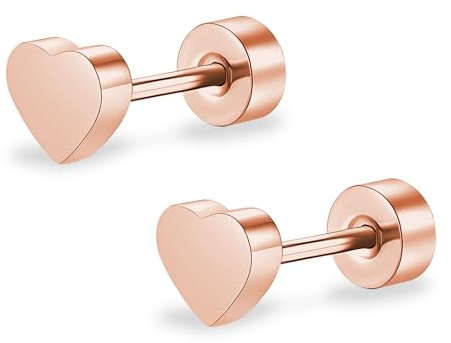 ZDE Titan Damen flach zurück Herz Ohrringe Frauen Nicht-Nickel Ohrringe hypoallergen Knorpel Ohrstecker für empfindliche Ohren einfache klassische 5mm flach Ohrstecker
