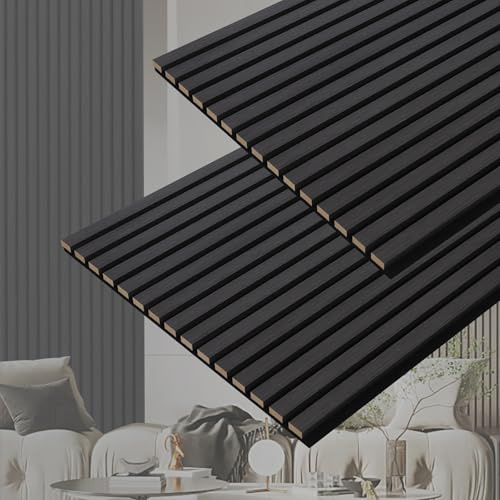 Taaizau 3D Slat Acoustic Wall Panels with Wood Finish Accent, 2 Pack Sound Absorbing Paneling for Studio, Office, Living Room, Bedroom Interior Decor (Matte Black, 122cm x 60cm)