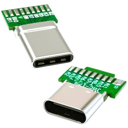 chenyang 2 Pack USB C DIY Anschluss, USB 3.1 Typ C PD 65W 18-poliger Stecker und Buchsenanschluss Reparatur Ersatz Lötadapter mit Leiterplatte