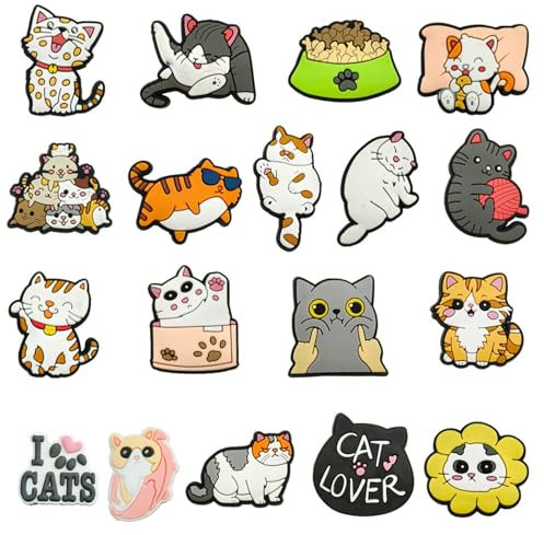 aiyraa 18 Stück Schuhe Charm, Shoe Schuhanstecker Für Crocs, Cartoon Katze Schuh Charms Niedliche Schuh Dekoration Shoe Schuhanstecker Crocs Anstecker Für Schuhe DIY Dekorationen Partys Geschenk