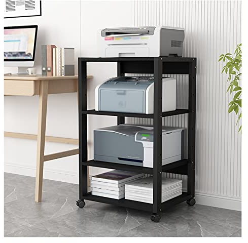 CJHFR472SG Druckerständer Drucker-Aufbewahrungsregal, Heimbüro-Aufbewahrungsregal, Tisch-Seitenkopierer-Host-Rack, Aufbewahrungsregal mit Rädern, 4-lagig, Schwarz Druckertisch