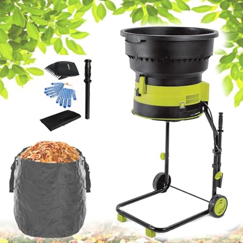 Elektrischer Laubmulcher, Gartenhäcksler, 2500 W, Komposthäcksler, Laubzerkleinerer mit Rädern, Laubrechen, Aufbewahrungstasche, Häcksler mit 8000 U/min und 54 cm Trichterdurchmesser,30m-Power-Cord