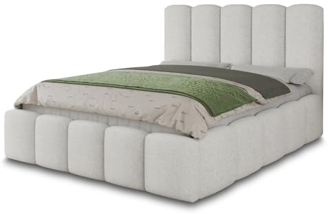 Sofnet - Polsterbett Aura mit Bettkasten, Lattenrost (180 x 200, Coral 70) | Doppelbett mit Lattenrost, Gasdruckfedern, Bettkasten, Polsterkopfteil, Bouclé Stoff, modernes Schlafzimmer Design