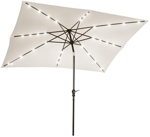 Outsunny Parasol de jardin Parasol droit 3 x 2 m lumineux rectangulaire inclinable avec LED solaire acier polyester haute densité crème