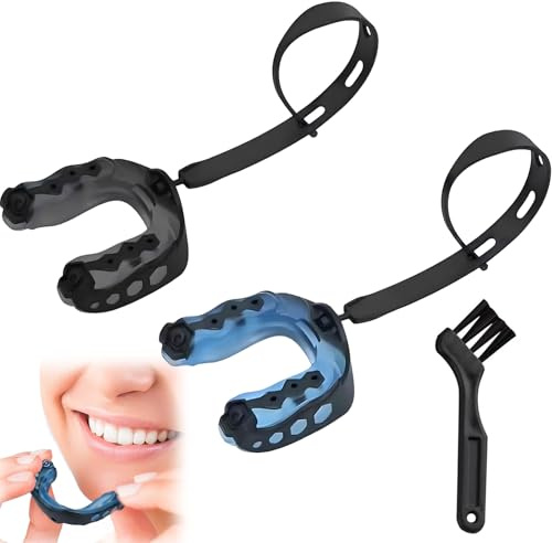 Athletics Mundschutz Mit Riemen 2 Stück Football Mundschutz,Sport Zahnschutz,Mit Reinigungsbürste,In Schwarz und Blau,Top-Rubber-Material, kompakt und leicht zu tragen