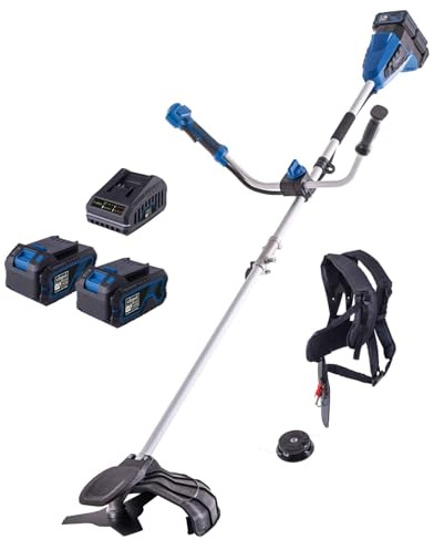 Scheppach Desbrozadora inalámbrica BC-BCH380/40-X Set L2 sin escobillas, ancho de corte 38 cm, desbrozadora de 25,5 cm, hilo de 4 m/1,6 mm, 2 x 20 V, serie IXES de 20 V, incluye 2 baterías de 4 Ah +