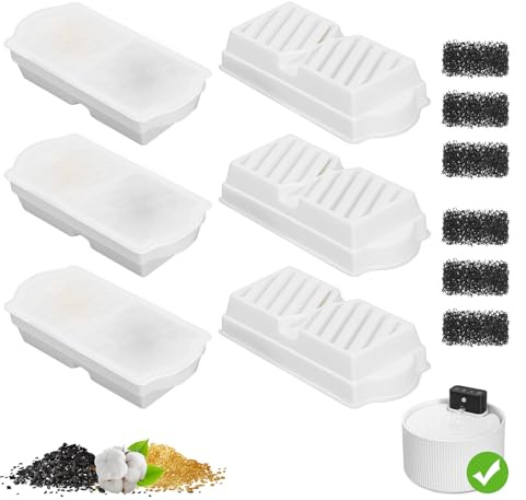 Feriva 6 Piezas Filtros de Fuente de Agua para Gatos para 2.2L Céramique Fontaine à Eau sans Fil pour Chats, Filtres de Rechange à Triple Filtration, avec Résine Ionique et Charbon Actif