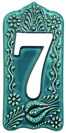 Ceramic House Number Tile – Custom Outdoor Address Sign – Turkish Iznik Art – Weatherproof Door Decor – 0 to 9 Digits (Green, 7)