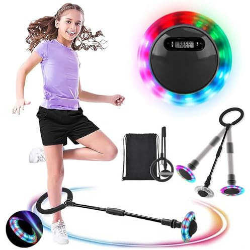 MEISHANG Swing Wheel with Light Wheel, Children's Flashing Jump Ring, Children's Flashing Jump Ring, Foot Gyro, Jumping Ball Flashing, Foldable Flash Jumping Ball, Flashing Jumping Ball (Black/B)