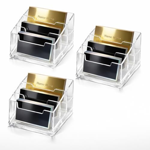 BaiDekun 3 Stück Visitenkartenhalter aus Acryl für den Schreibtisch, 3 Fächer, Visitenkartenaufsteller, Präsentationsständer für Desktop-Visitenkarten-Organizer, Kartenständer für Büro