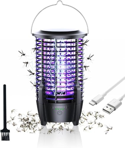 Elektrischer Insektenvernichter mit Campinglampe, 3600 mAh Mückenlampe, IPX4 wasserdicht, für den Außenbereich, Batterieanzeige, Insektenvernichter für den Innen- und Außenbereich, für Zuhause