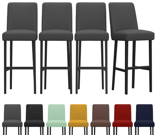 Dioxide Stuhlhussen Barhocker-Bezug, Stuhlhussen 4er Set Stuhlhülle Elastische, Stuhl überzug Für den Schutz von Stühlen, Hussen für Stühle Heimdekorationen, Küchen, Bars, Cafés (Grau 4PC)