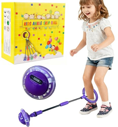 Aonuily Ankle Skip Ball for Kids with Counter, Timer, Cal Calculator, Gifts for Age 5 6 7 8 9 10+, Foldable Flashing Jumping Ball Garden Games Outdoor Toy for Kids Xmas Present (Purple)