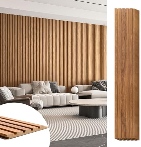 Art3d 6-Pieces Wood Slat Panels for Stylish Interior Decor and Ceiling Decoration,MDF 3D Textured Panel for Ceiling and Wall,Size 94.6 x 7.4 in-Teak