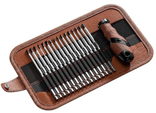 Destornillador con puntas intercambiables, diseño antideslizante, construcción de acero al carbono, mango ergonómico para reparaciones industriales, estuche de almacenamiento compacto