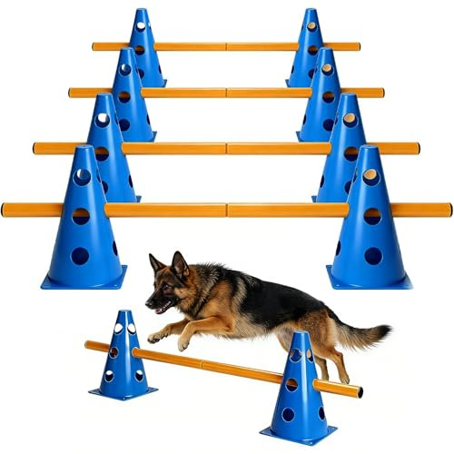 YuLiMirich Agility Set Hunde Klein Cavaletti Hunde Steckhürdenset, Agility Trainingszubehör für Hunde Pferde, Steckhürden Set für Hunde, Hürdenset mit 10 Kegel, 5 Stangen für Trainingsübungen